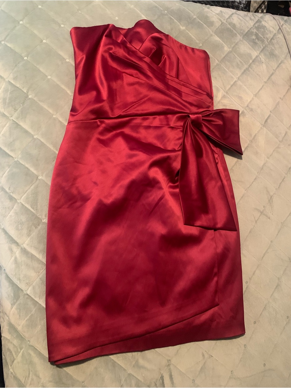 WHite house black market Strapless Satin Red Cocktail Dress with Side Bow